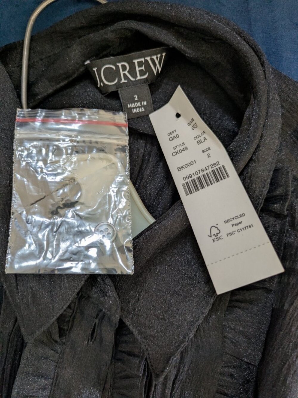 J. Crew Sheer Ruffle-trim Button-up Top sz 2 - Picture 2 of 4